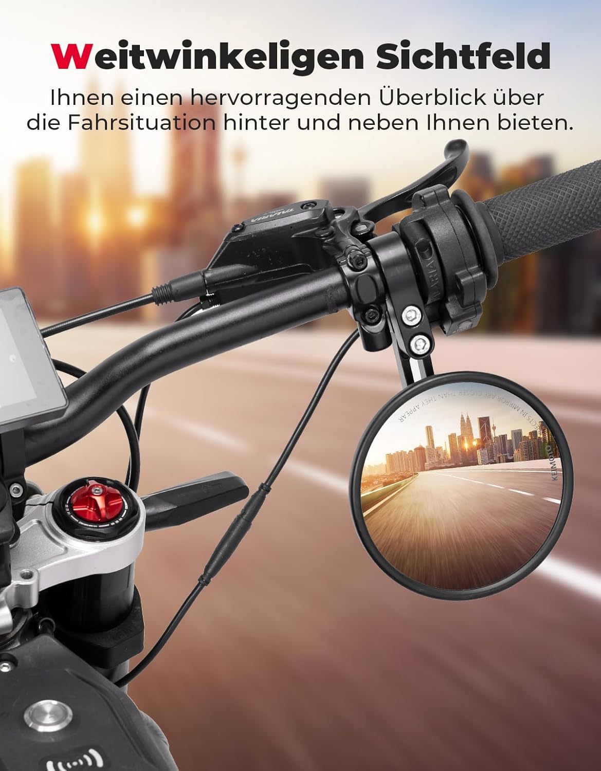 Detalle de KEMIMOTO Rétroviseur moto homologué E24 (1 pièce) CNC, pivotant 360°