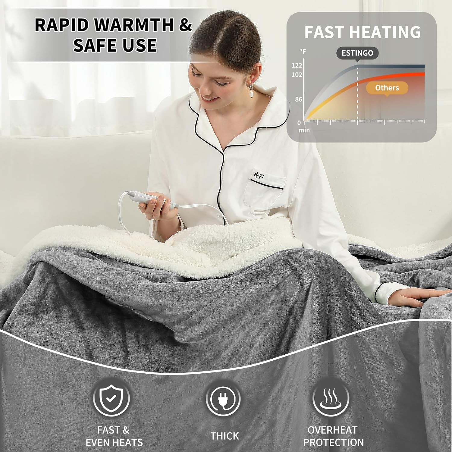 Detalle de ESTINGO Heated Throw Blanket 180x130cm for Home ⌛