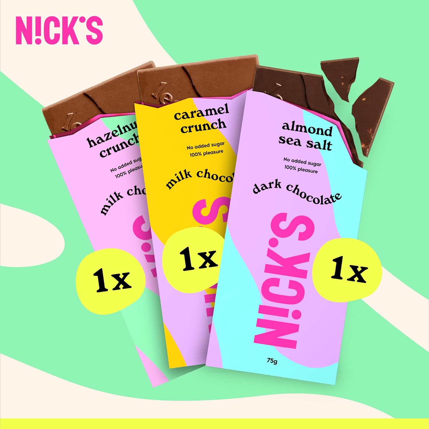 Thumbnail 2 de NICKS Schokolade Tafeln Mix ohne Zuckerzusatz (glutenfrei, Low Carb, ohne Palmöl) – Keto-Schokoladen-Mischpackung 3×75 g