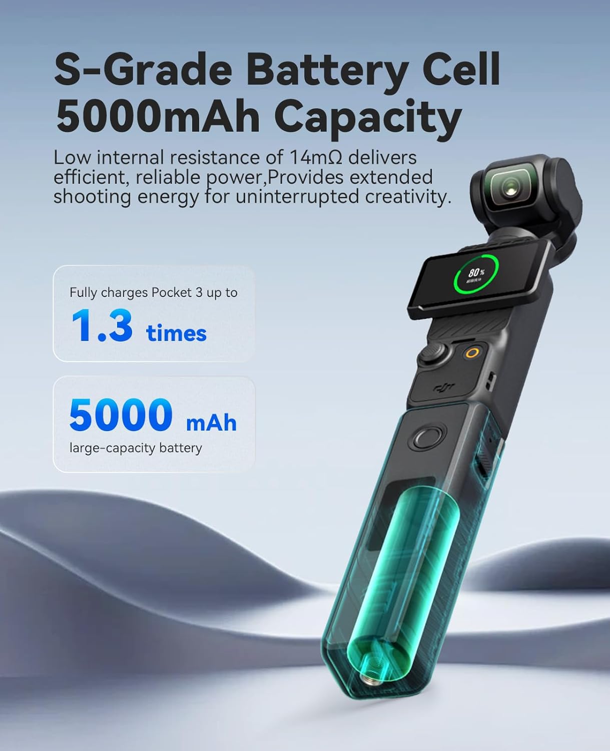 Thumbnail 6 de Osmo Pocket 4/3 Akku 5000 mAh – 20 W Schnelllade-Batteriegriff für DJI Pocket 3/4 mit LCD-Display