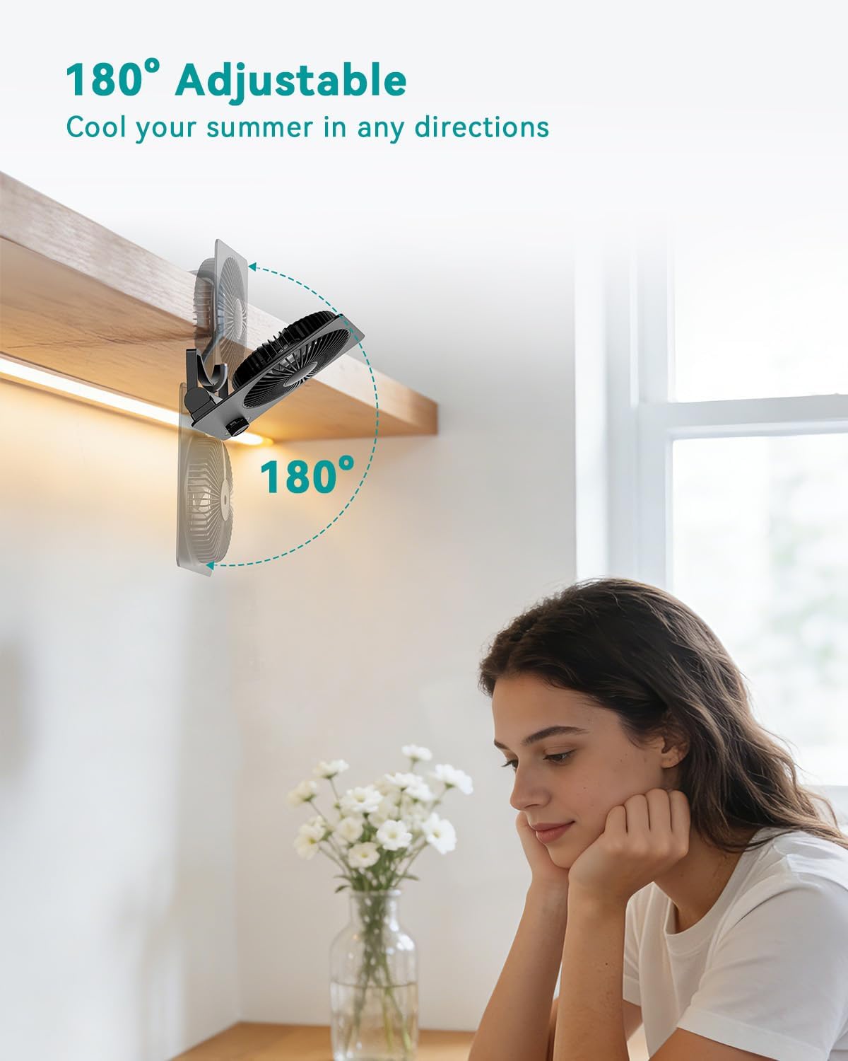 Thumbnail 5 de Wudyfei Desk Fan 4000mAh: Ultra‑Silent, 100 Speeds and 180° Tilt – A practical portable cooling companion