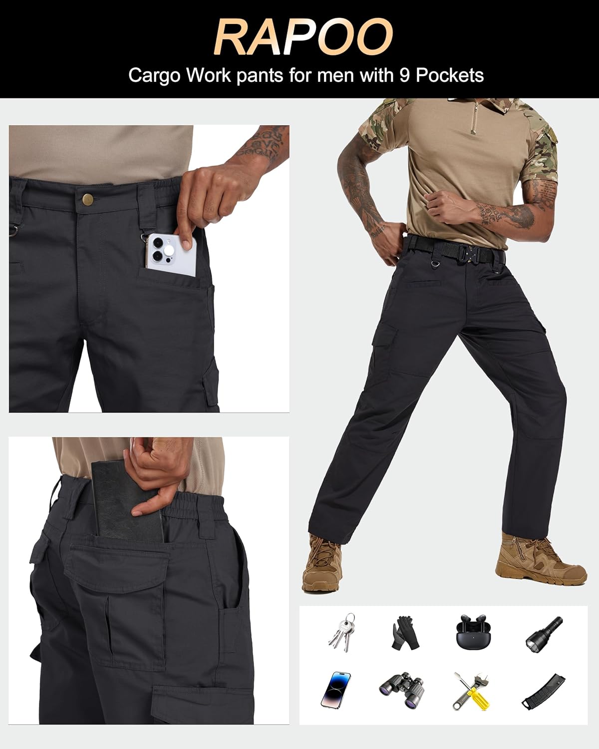 Thumbnail 4 de Rapoo Ripstop Cargo Tactical Pants