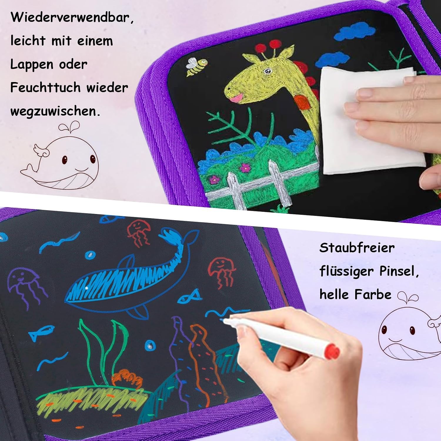 Detalle de Funkprofi Malbuch für Kinder mit 12 Stiften – wiederverwischbar, tragbar und faltbar ab 2 Jahren