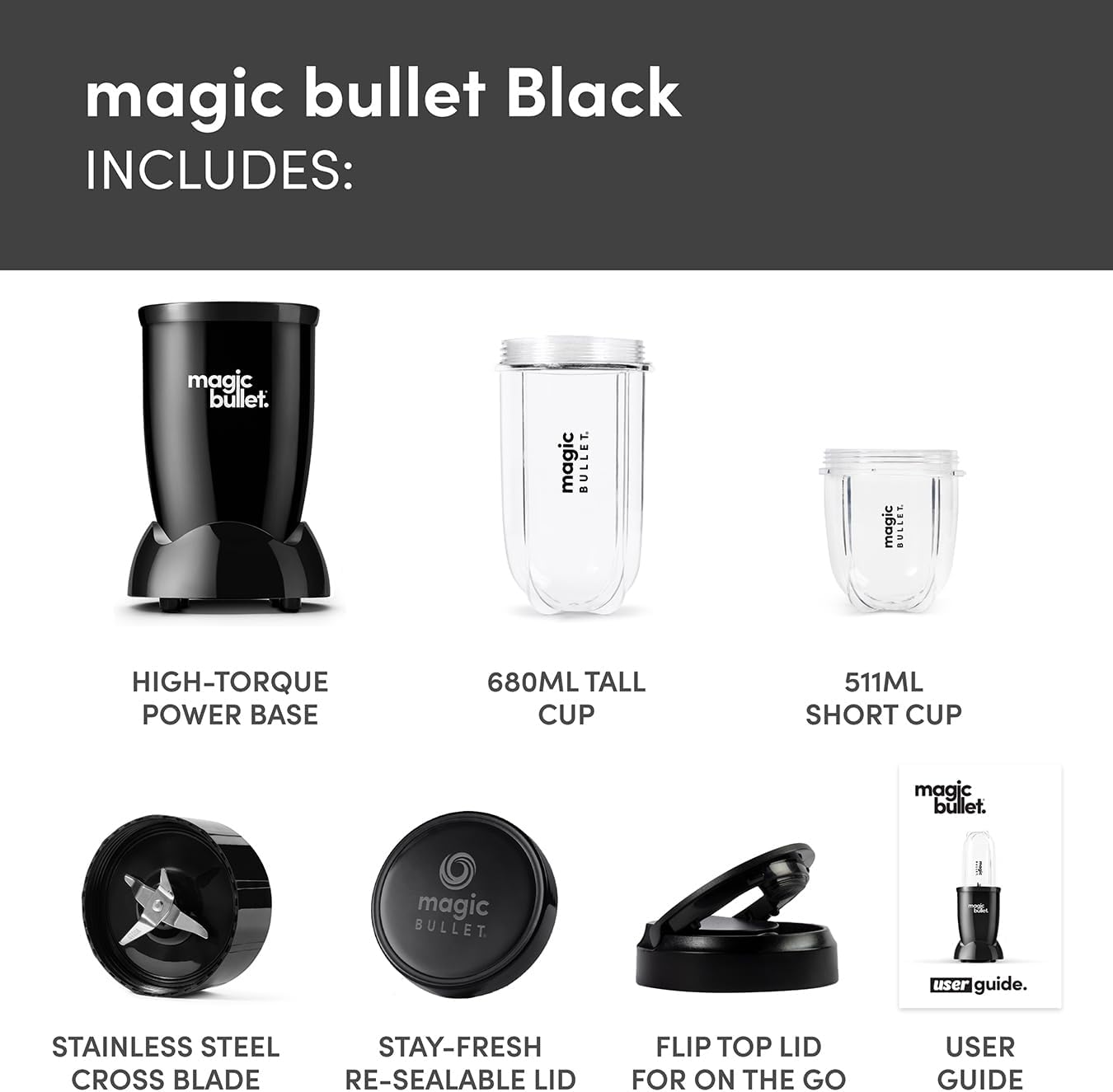 Detalle 2 de magic bullet Blender 7pc Set in Black (10,000 RPM) – compact, portable blender for smoothies, soups & more
