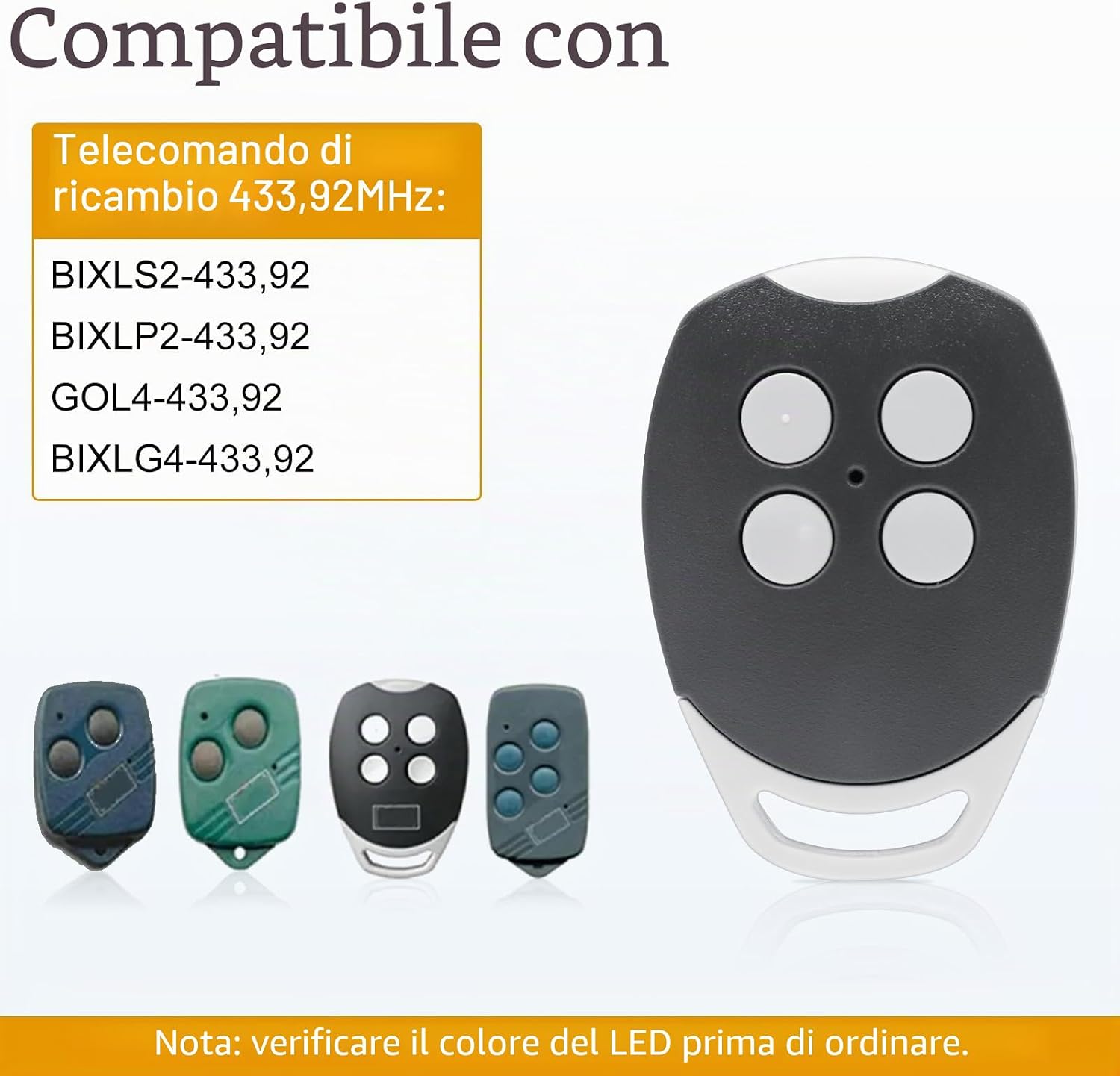 Detalle 2 de Ditec Telecomando di ricambio 433,92 MHz - 4 canali, compatibile con GOL4, BIXLG4, BIXLP2 e BIXLS2