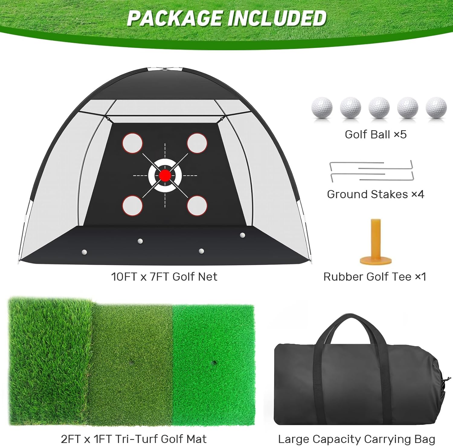 Thumbnail 5 de Zensouds Golf Net 10x7FT with Practice Mat – Indoor/Outdoor Hitting Aid with Targets