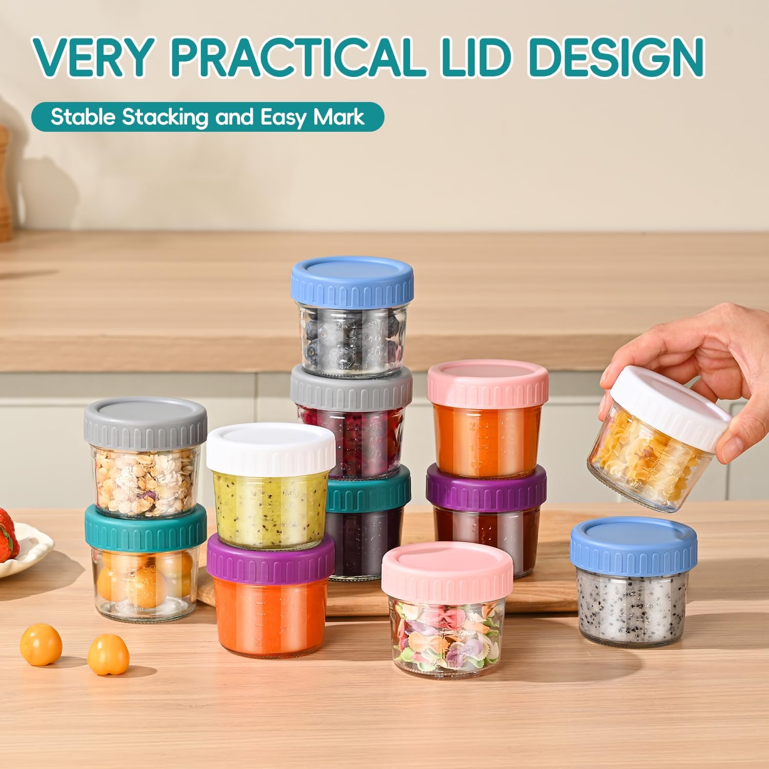 Detalle de Dehov 6-Piece 4 oz Glass Baby Food Containers with Lids