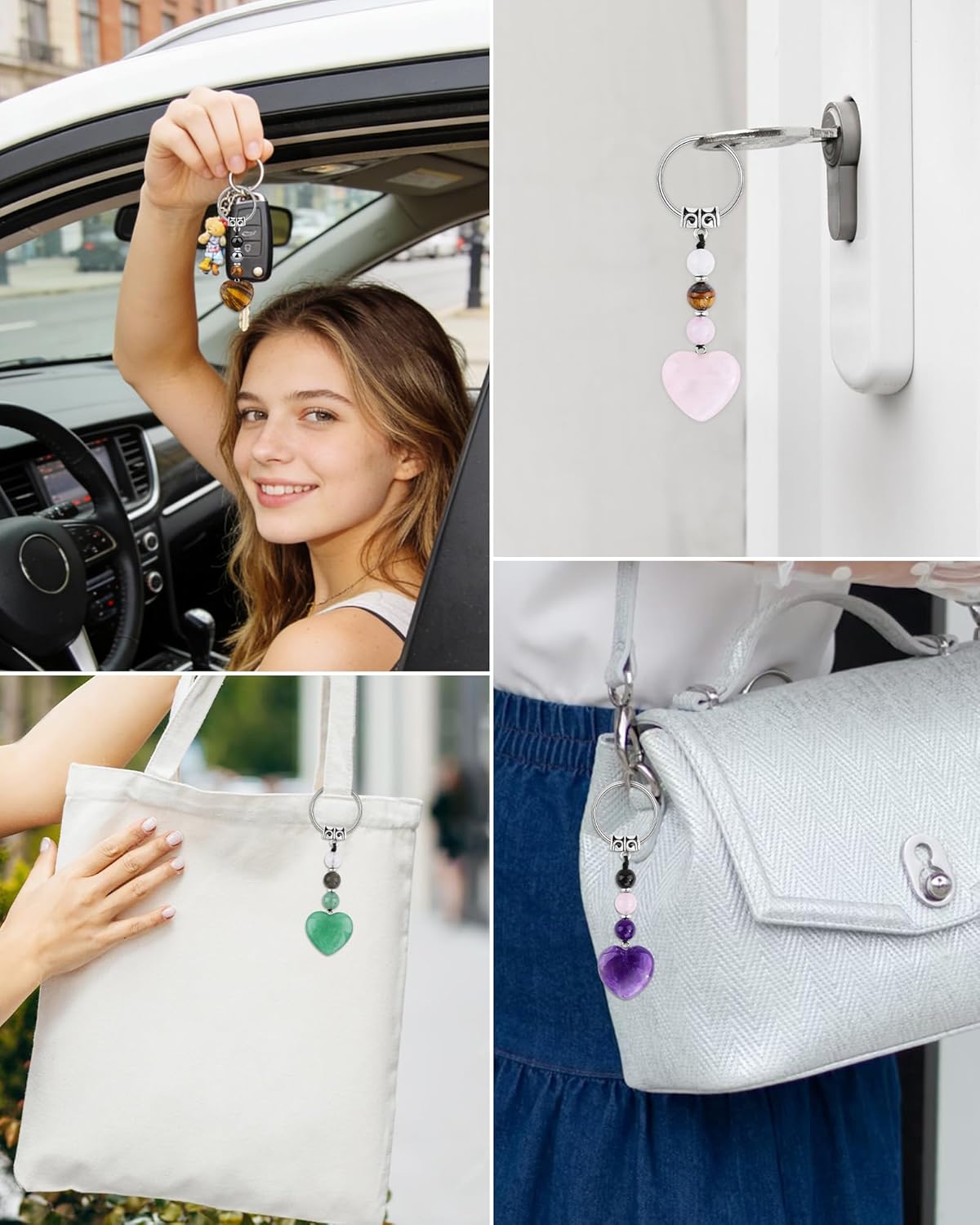 Detalle de Seyaa Porte-clés Cœur en Pierres Naturelles – Cadeau symbolique pour femme