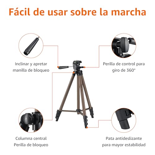 Detalle de Amazon Basics Trípode para Cámara 127 cm/50 in, ligero y compacto en champán