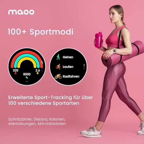 Detalle de maoo Ventura Smartwatch Damen – 1,32-Zoll AMOLED, Anruffunktion, 100+ Sportmodi, IP67, inklusive 5 Armbänder