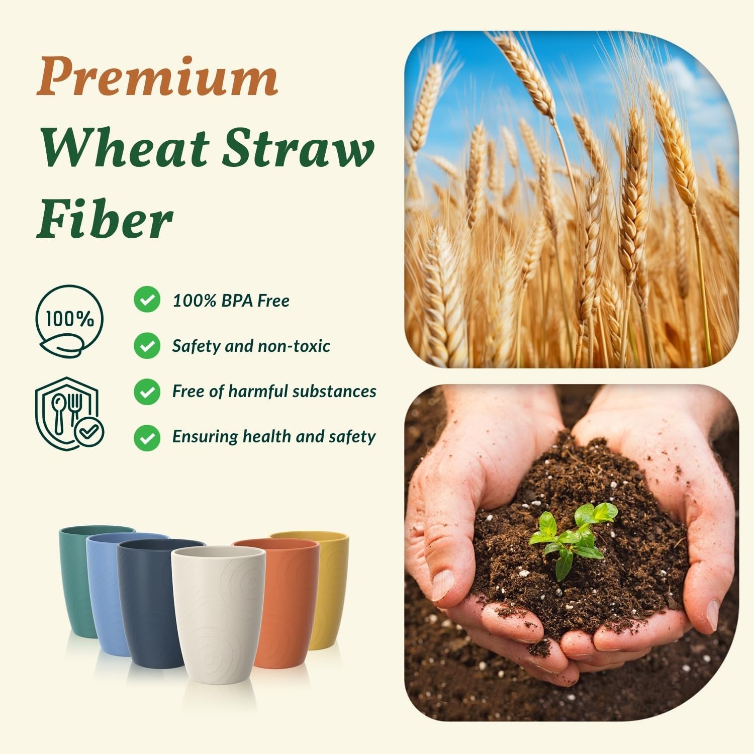 Thumbnail 2 de Homienly Unbreakable Wheat Straw Cups 6-Piece Set