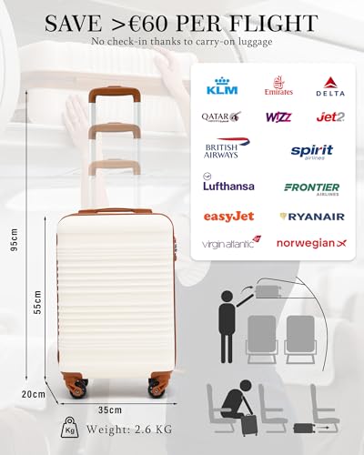 Detalle de COOLIFE Cabin Suitcase 55x35x20cm — Ryanair Cabin Bag with TSA Lock, ABS+PC Shell