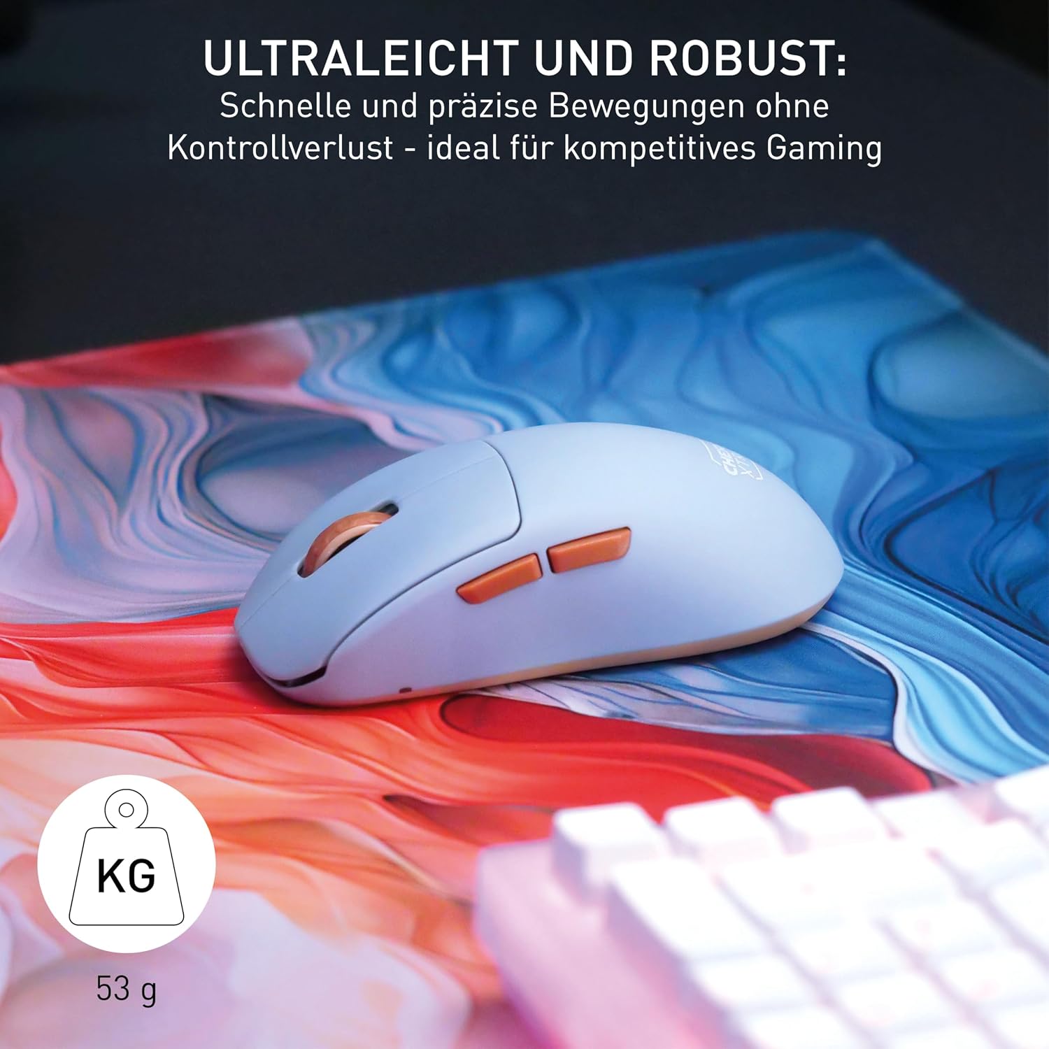 Detalle de CHERRY XTRFY M68 Wireless – ultraleichte kabellose Gaming-Maus mit 2,4-GHz-Funk für kompetitives Spielen