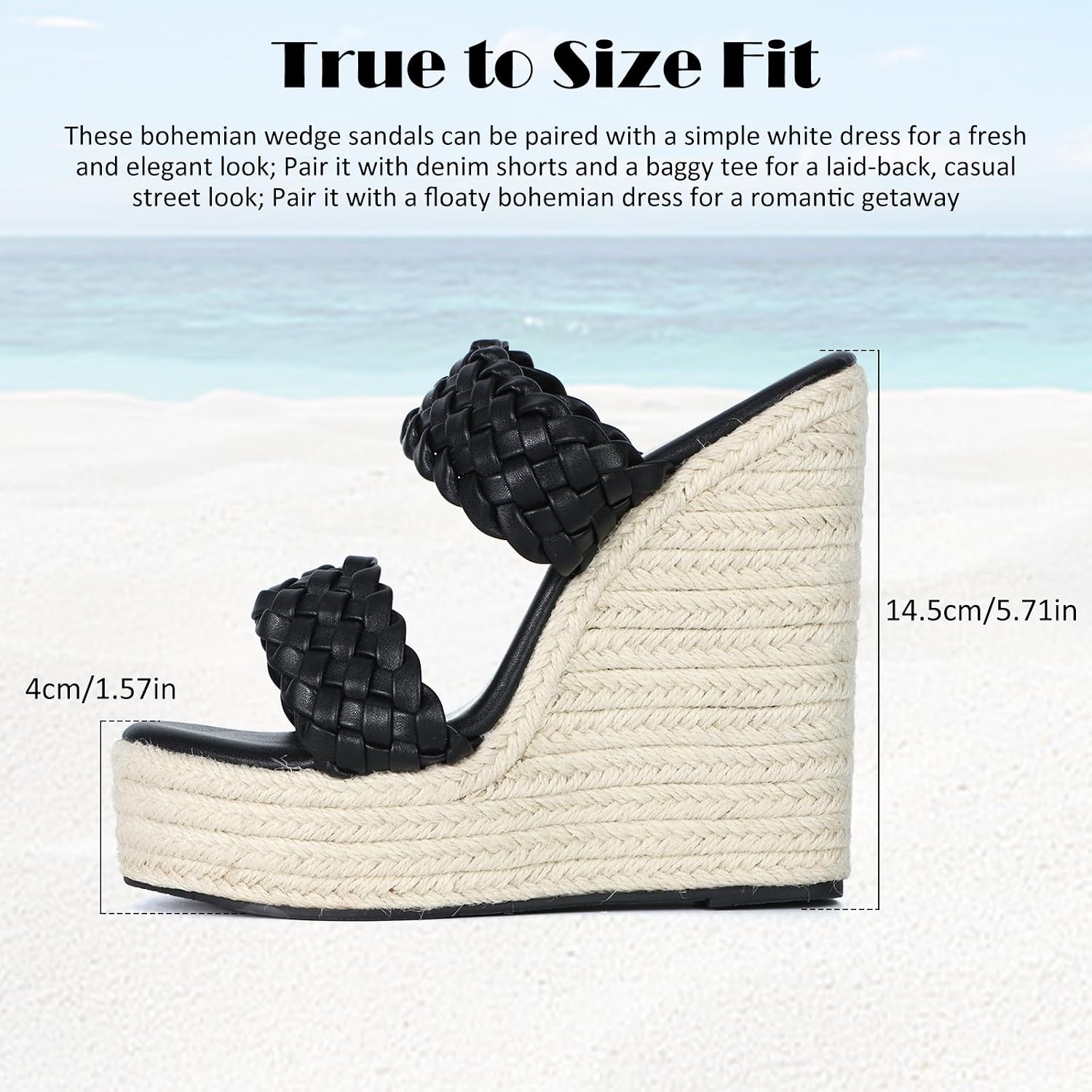 Thumbnail 6 de Ynport Crefreak Damen Plateau-Sandalen mit Geflochtenem Träger – Bequeme Schlupf-Sandalen für Sommer und Strand