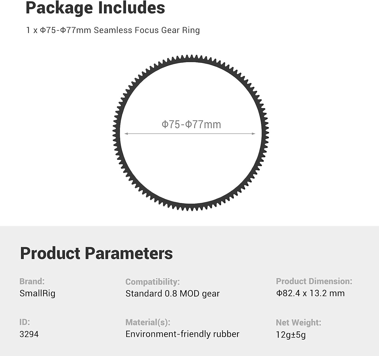 Thumbnail 4 de SMALLRIG Nahtloser Fokus-Zahnrad-Ring für Follow Focus 360° Rotation (3294, 75–77 mm)