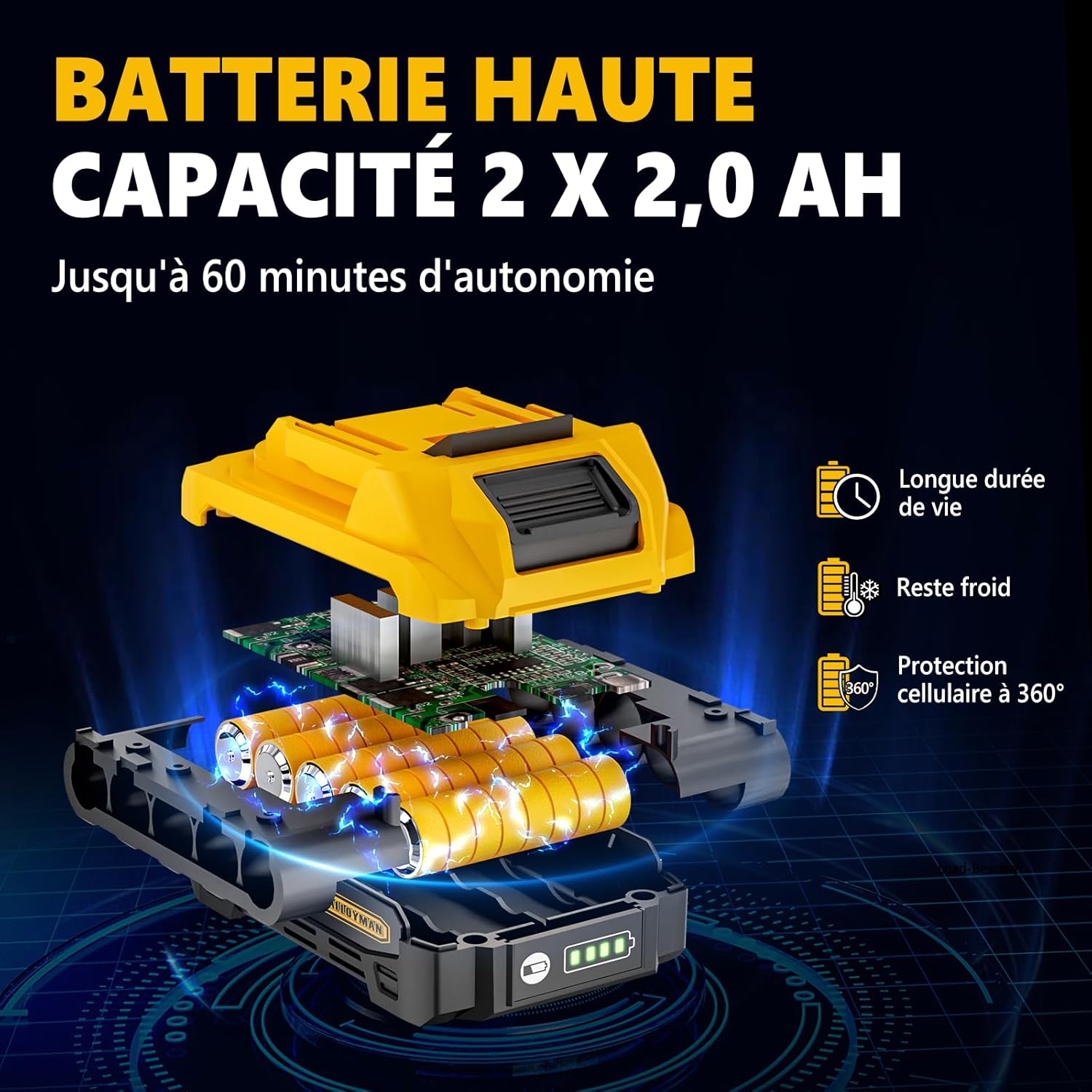 Detalle de Alloyman 20V Max Taille-haie sans Fil télescopique avec 2 Batteries 4,0 Ah et Chargeur – 2,4 m