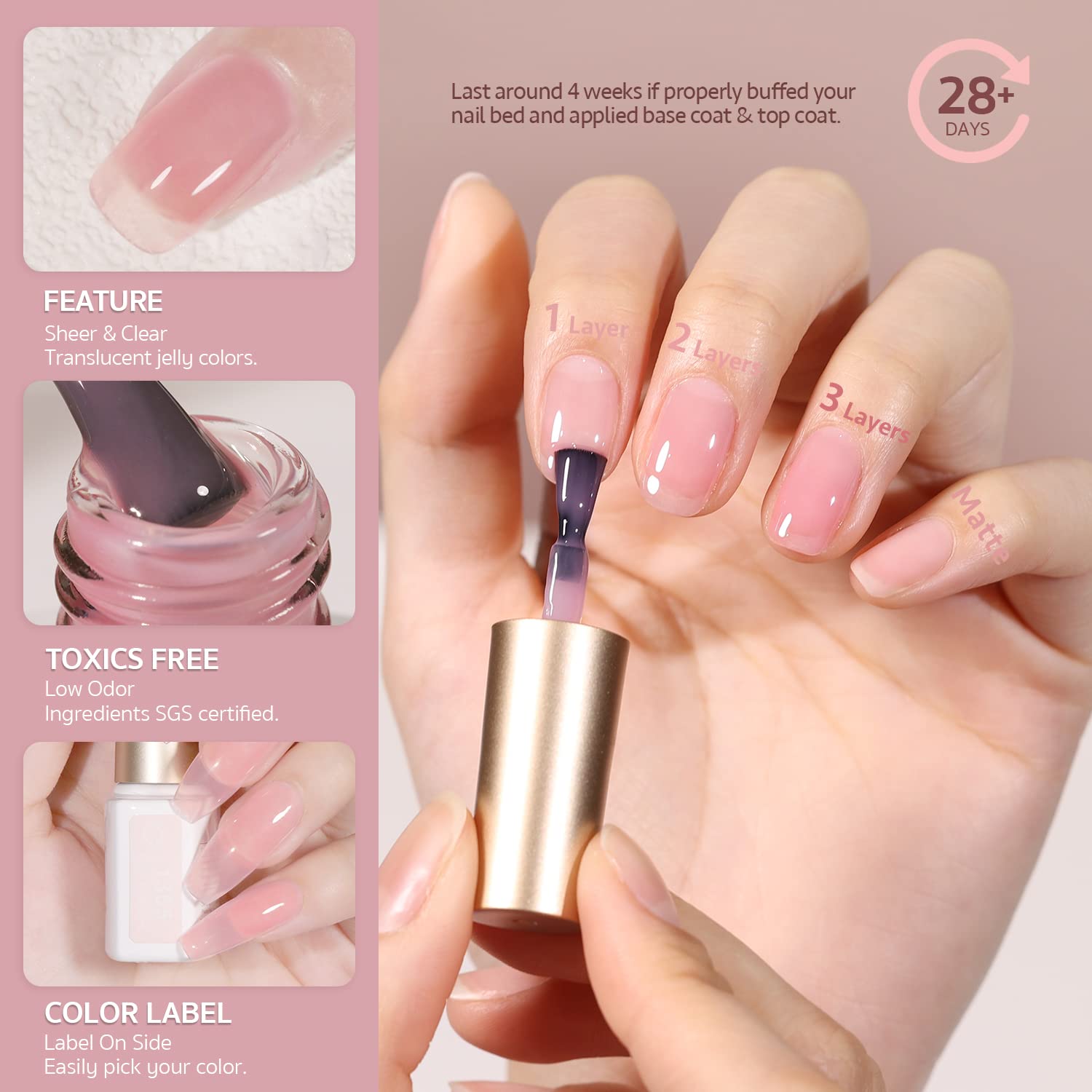 Thumbnail 3 de GAOY Jelly Nude Pink Gel Nail Polish Set 6-pack 💅