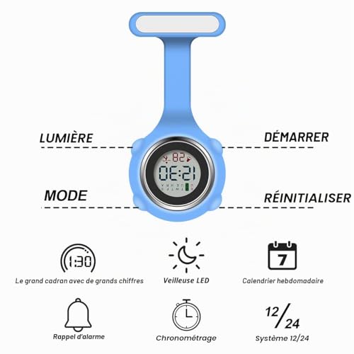 Thumbnail 2 de Vicloon Montre Infirmière Broche Montre Infirmière en Silicone avec Clip