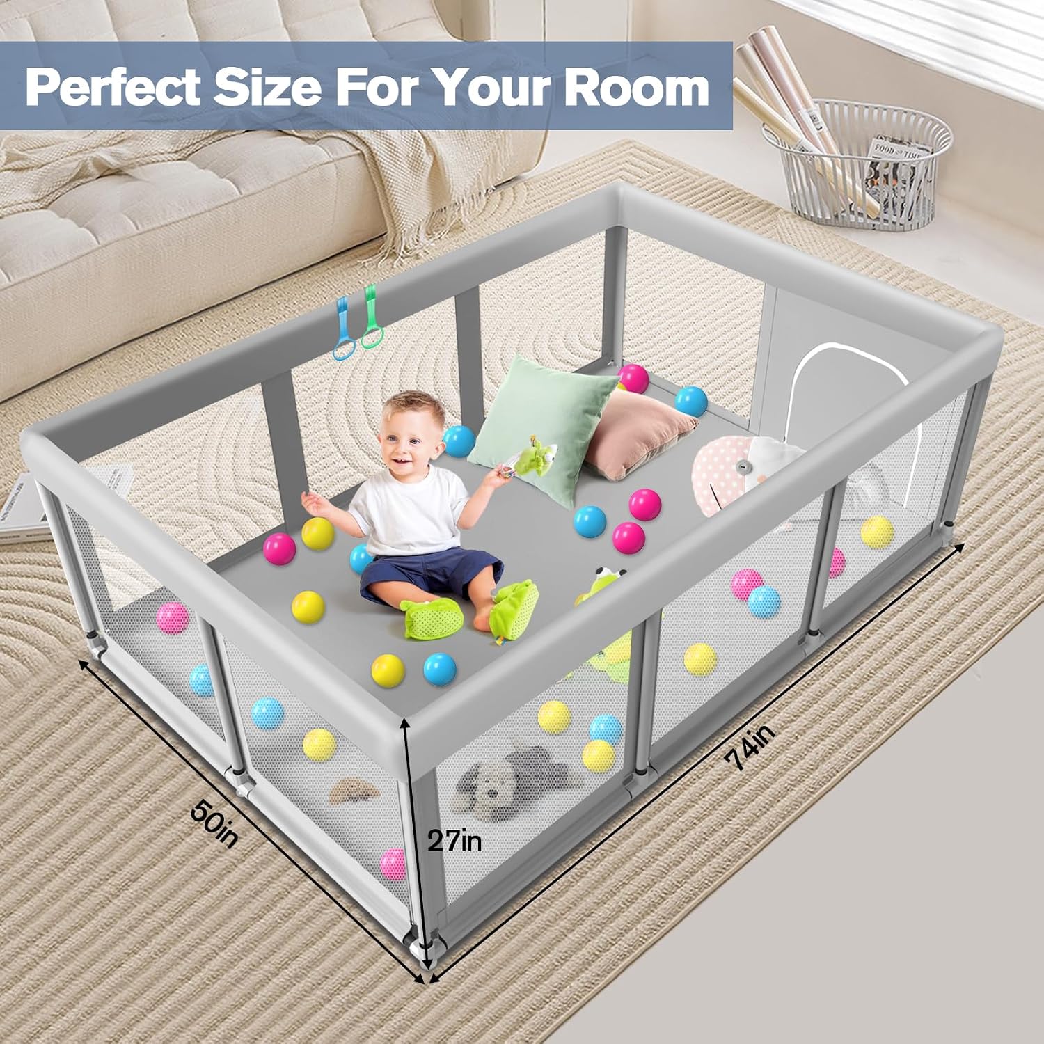 Thumbnail 6 de Large Baby Playpen for Babies and Toddlers — 74×50 Inches, Indoor & Outdoor Safe Play Yard
