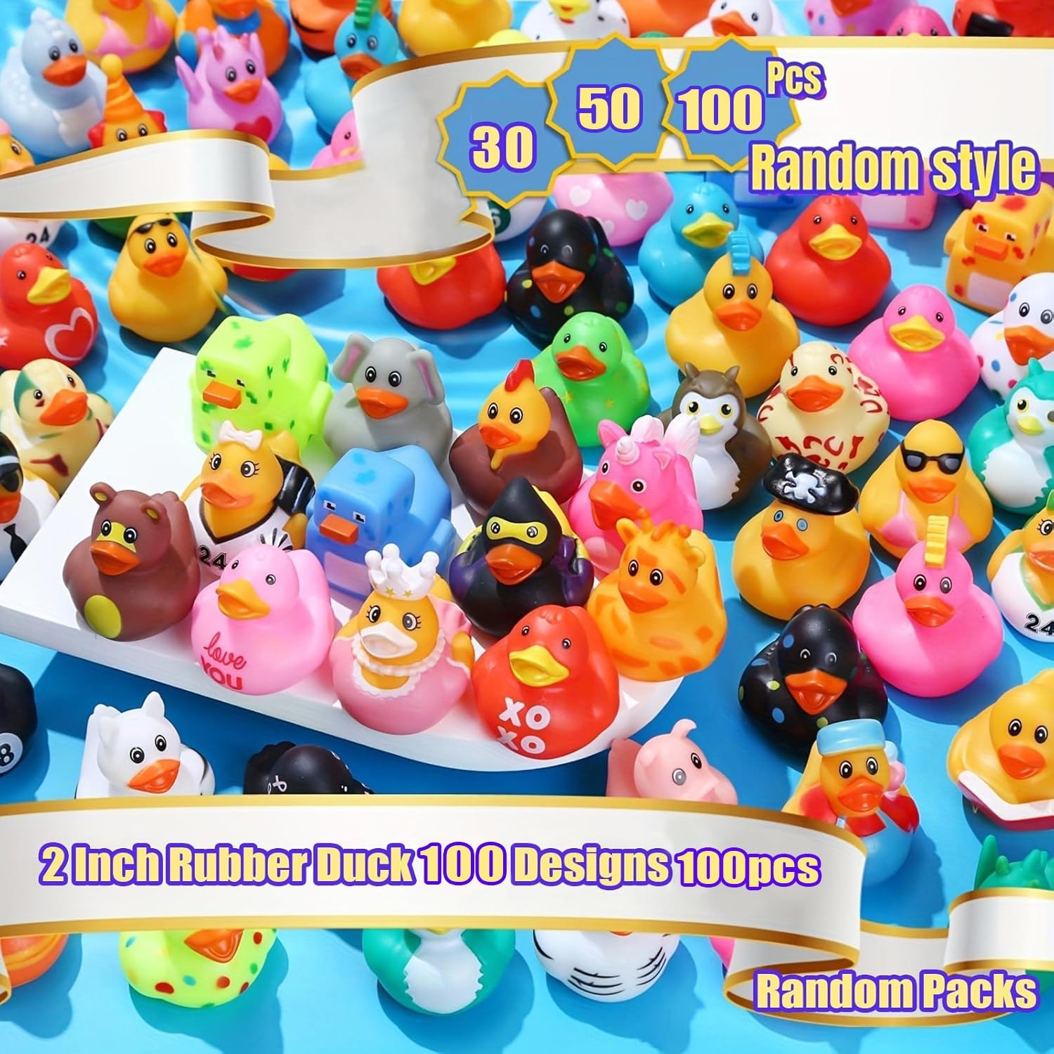 Detalle de LINICE 100 Pcs Rubber Ducks – Random Assortment Mini Bath Toys for Kids