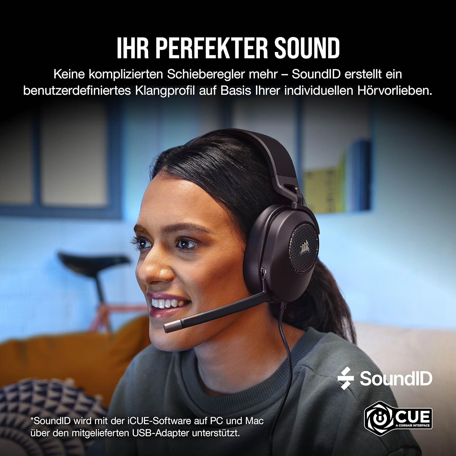 Detalle 2 de Corsair HS65 Surround Gaming-Headset Karbon Schwarz