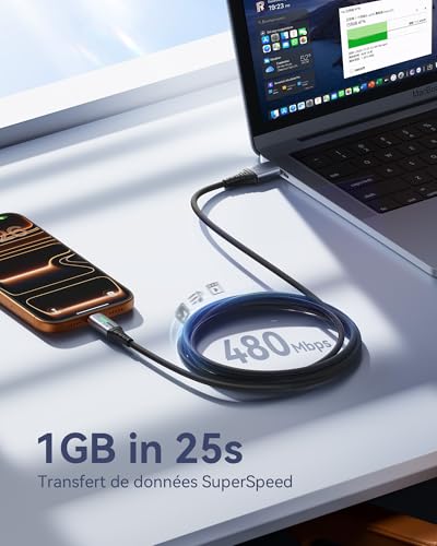Detalle de Câble USB-C INIU Charge Rapide 3,1A – Lot de 3 (2m + 2m + 0,5m)