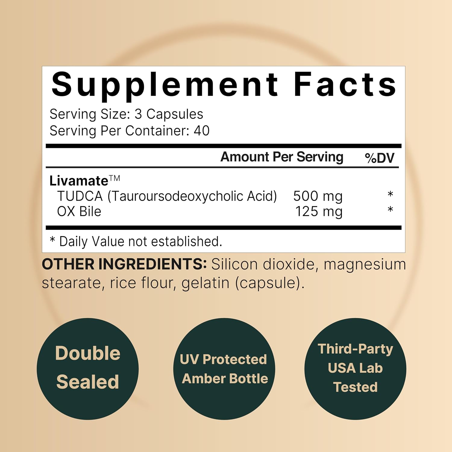 Detalle 2 de TUDCA Bile Salts Supplement 500 mg