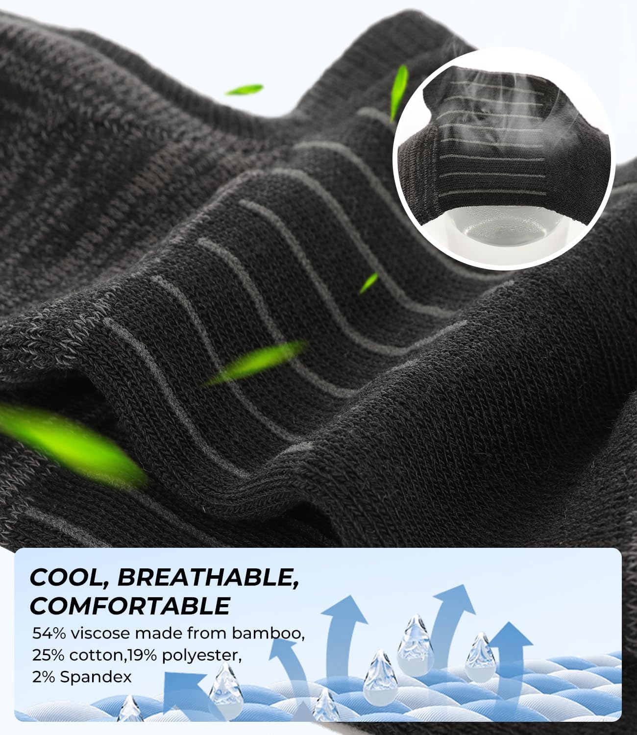 Detalle de BAMBOO COOL No Show Socks for Men – Low Cut Ankle with Non-Slip Grip