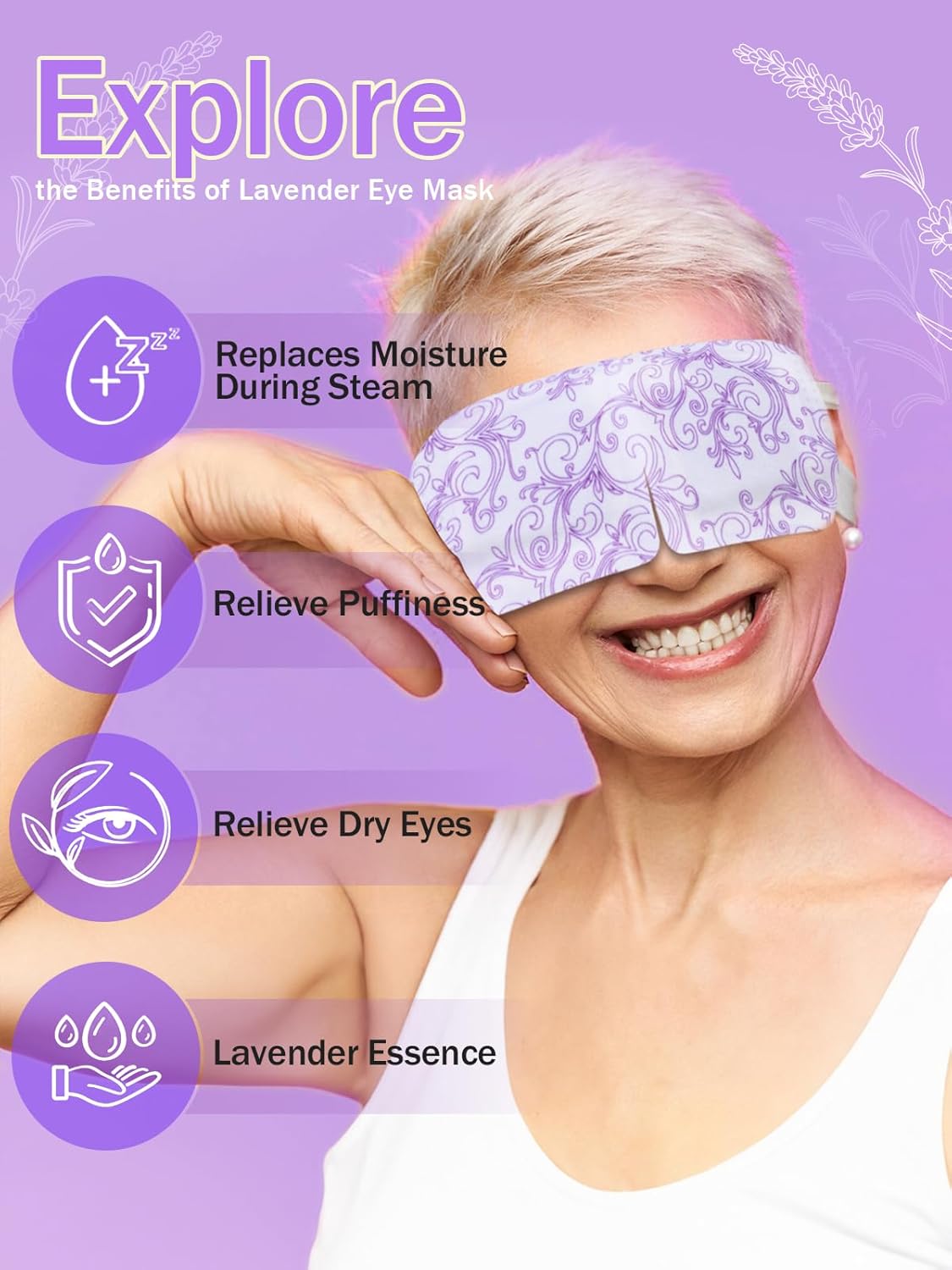 Detalle 2 de Self Heating Lavender Eye Mask (lavender-30) for Dark Circles, Puffiness and Relaxation
