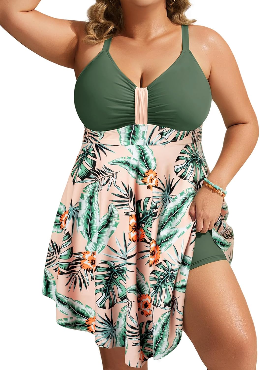 Detalle de Hanna Nikole Plus Size Swim Dress One Piece Swimsuit with Tummy Control
