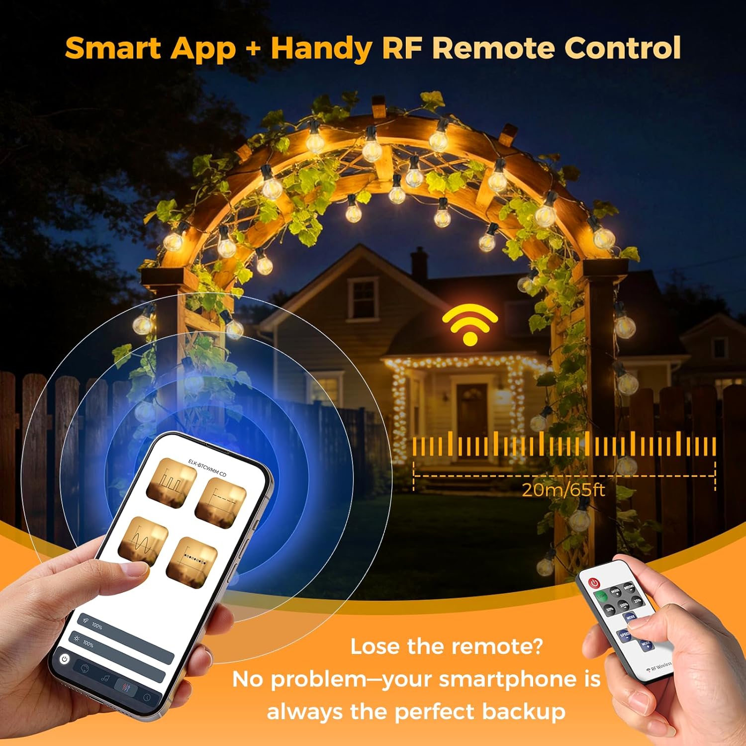 Thumbnail 1 de Outdoor String Lights Mains Powered 33.3 m G40 LED Gazebo Light with Plug, APP & Remote Dual Control (24V, IP44) – 40+2 Spare Bulbs