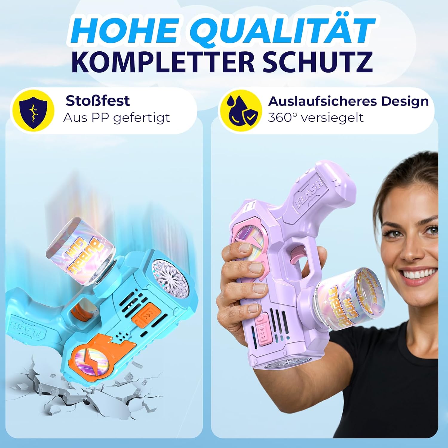 Thumbnail 2 de Blubbel 2X Seifenblasenpistole Set – LED-Schaumbläser mit 80 ml Flüssigkeit und 10000+ Blasen pro Minute