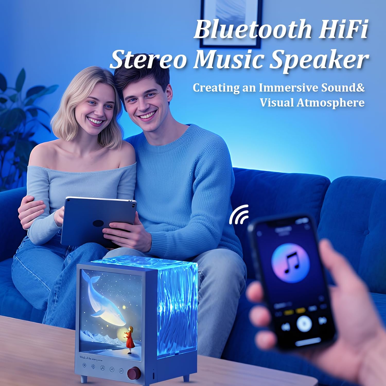 Detalle de Nordlicht Projektor Aurora Light – LED-Aurora-Lampe mit Lichtmalerei, 7 Effekten, Bluetooth-Musik und weißem Rauschen