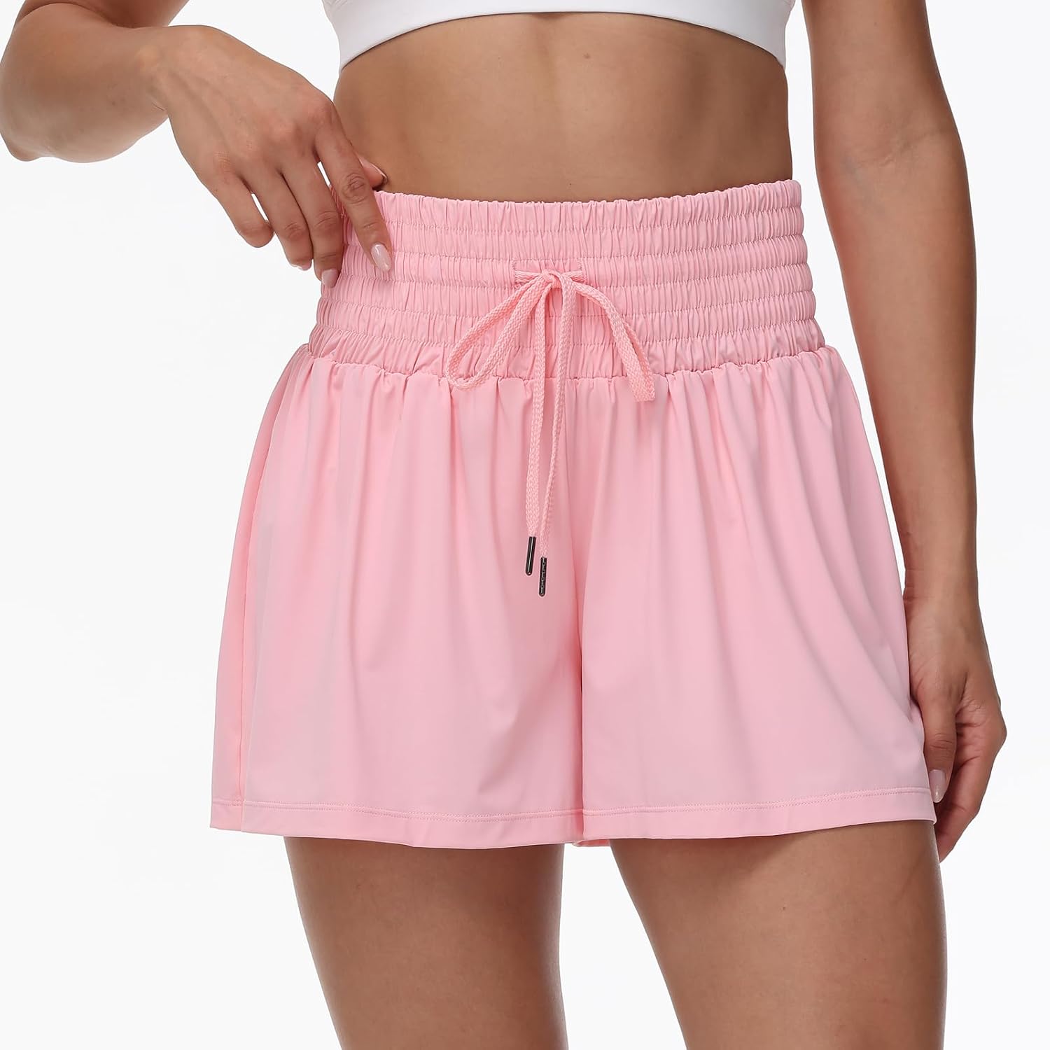 Detalle de Blaosn Flowy Athletic Shorts for Women – High-Waisted With Pocket, 2-in-1 Flowing Hem, Ideal for Workouts and Casual Summer Wear