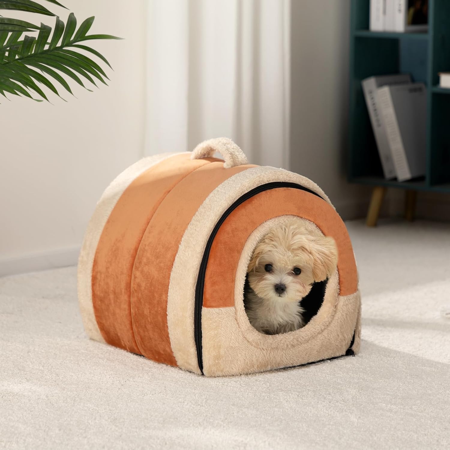 Thumbnail 2 de Hollypet Lit 2 en 1 pliable pour chat et petit chien en velours cristal orange-brun