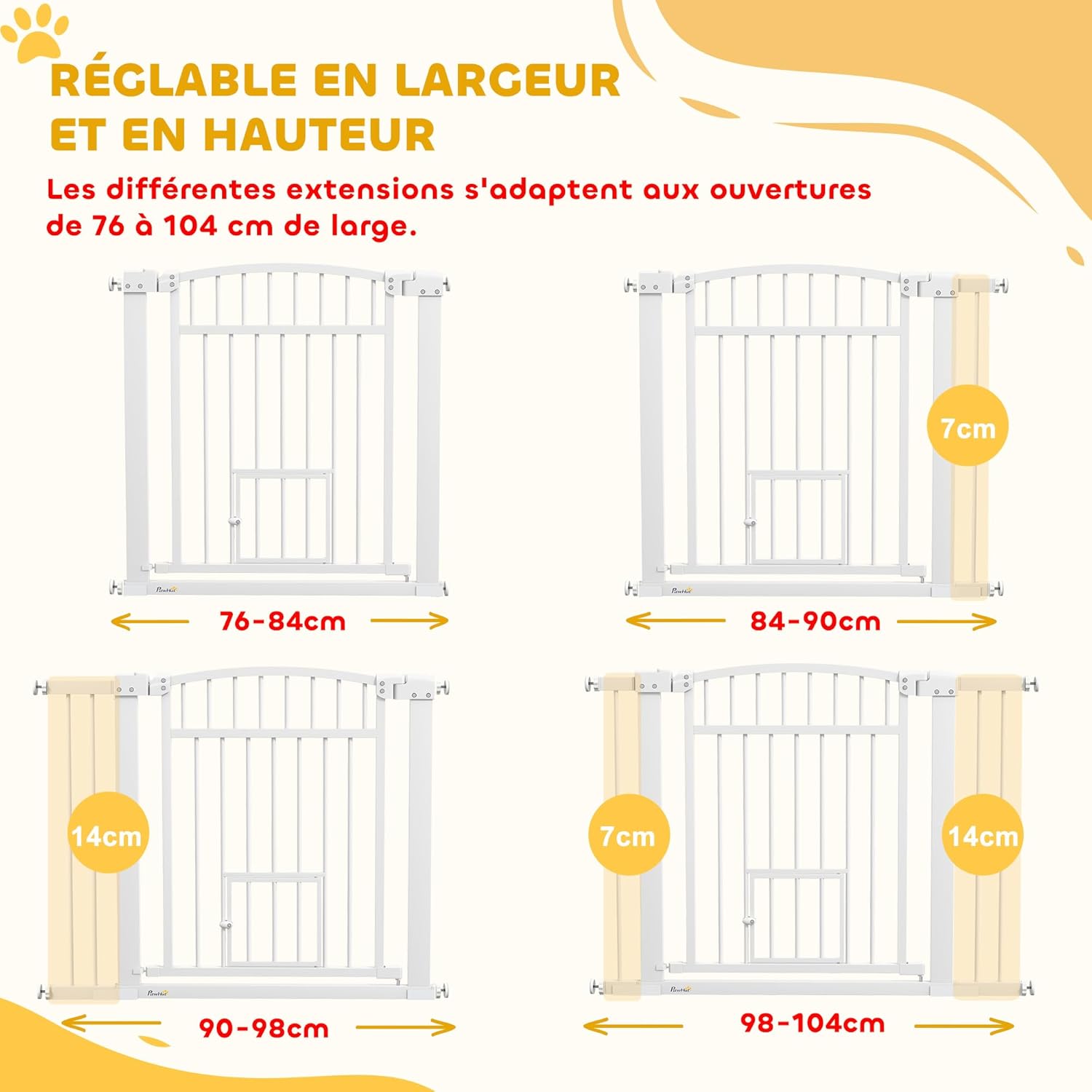 Thumbnail 3 de PawHut Barrière de sécurité extensible 76–104×77 cm