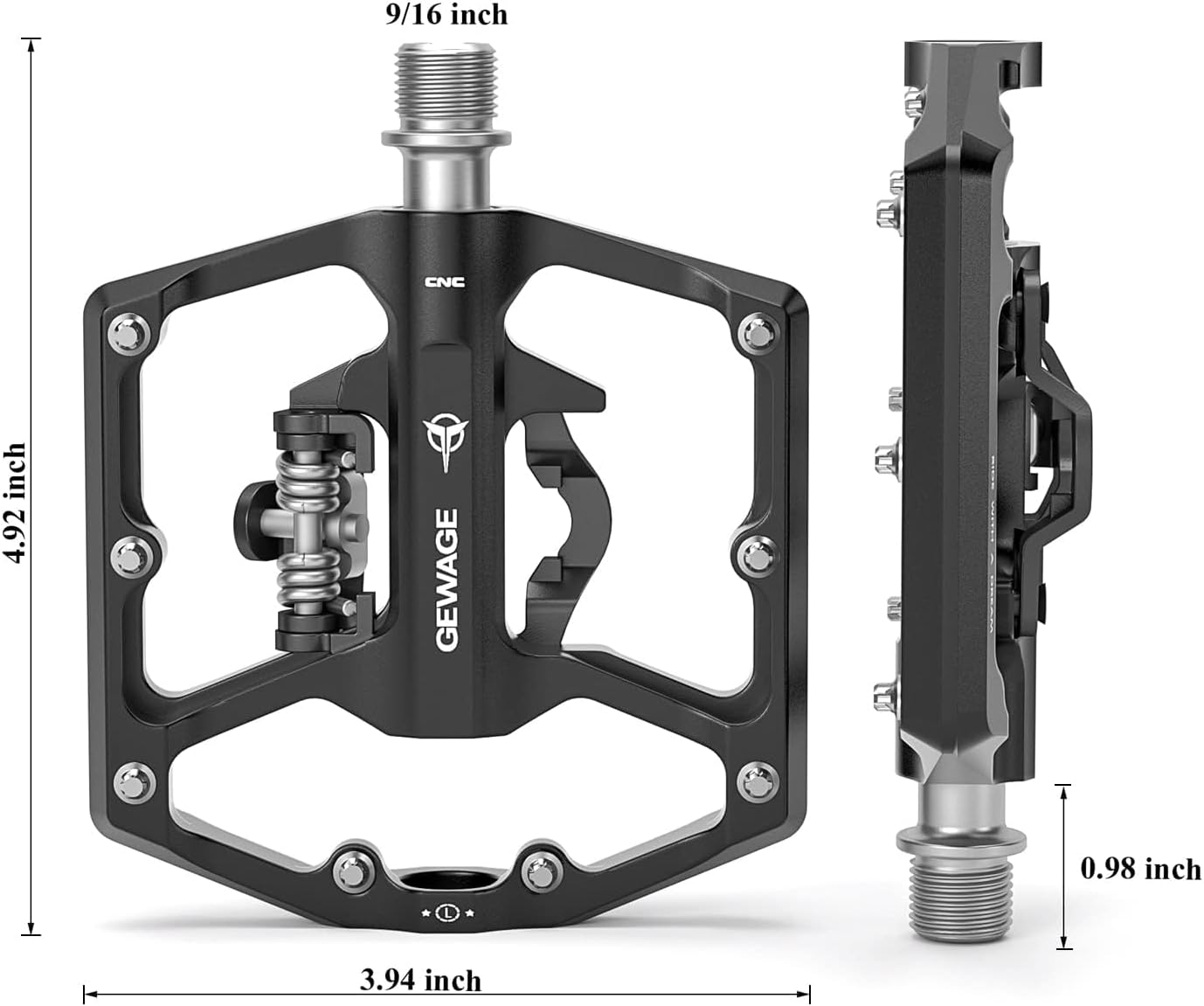Thumbnail 4 de GEWAGE Pédales de vélo de montagne double face (plate + SPD) en format 9/16