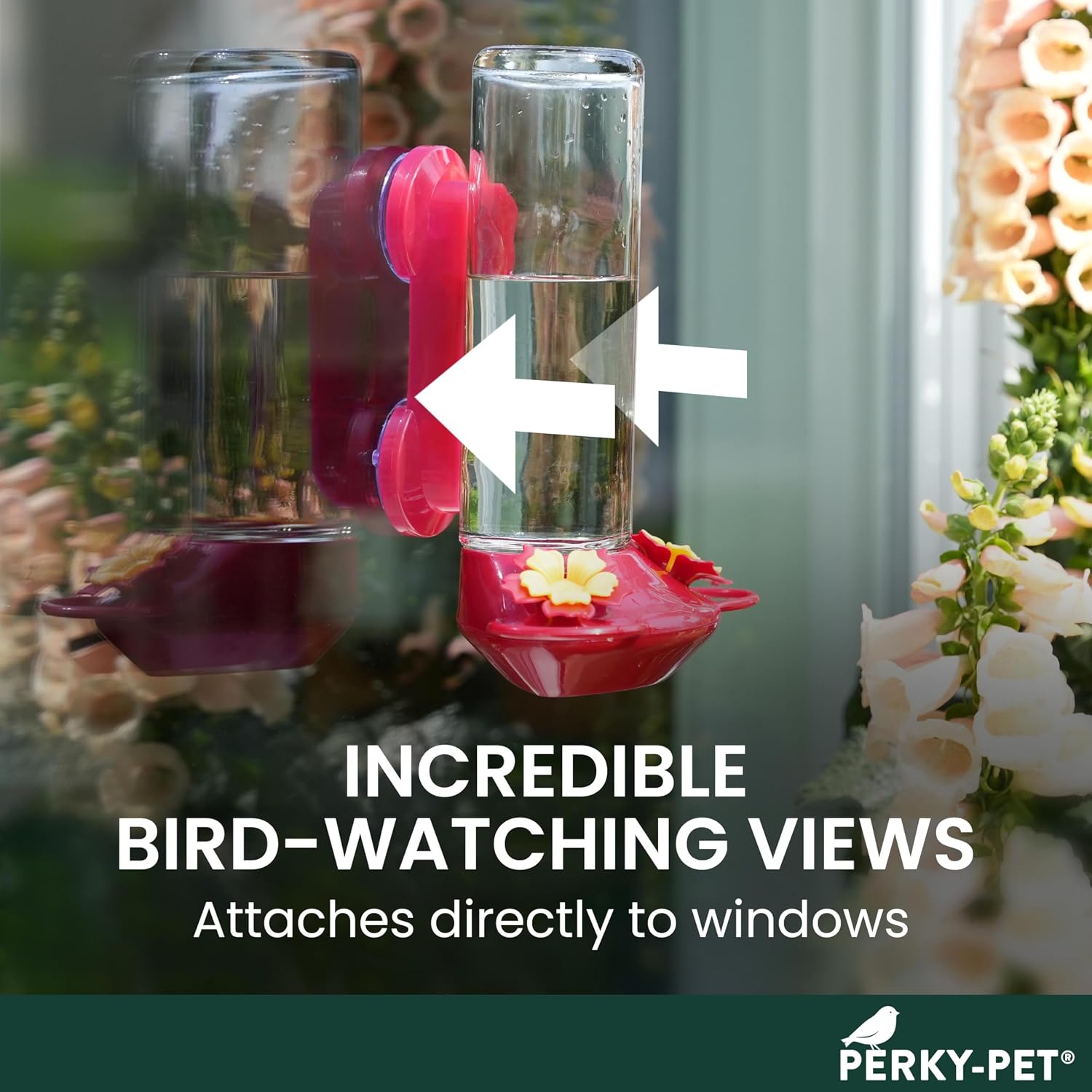 Detalle 2 de Perky-Pet 455-2 Window-Mounted Glass Hummingbird Feeder, Red, 14 oz
