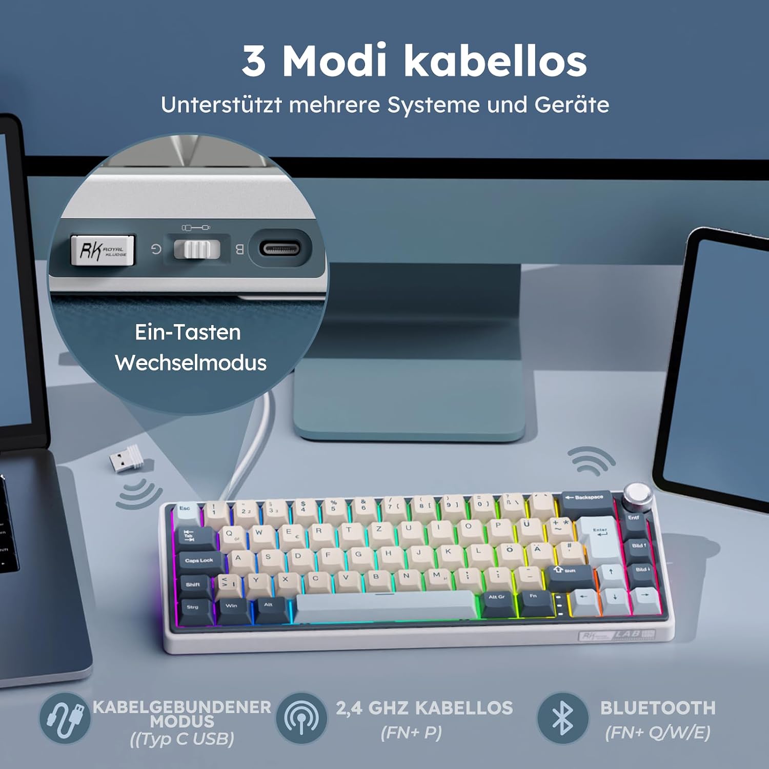 Detalle de RK ROYAL KLUDGE R65 mechanische Tastatur 60% QWERTZ ⌨