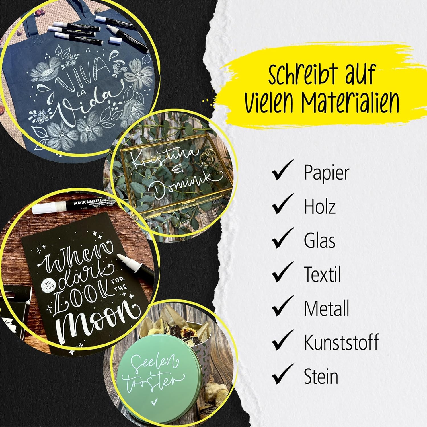 Detalle 2 de Online 5er-Set Handlettering-Stifte Weiß – Weißer Acryl-Marker für Brush Pen, Fineliner & Kalligrafie