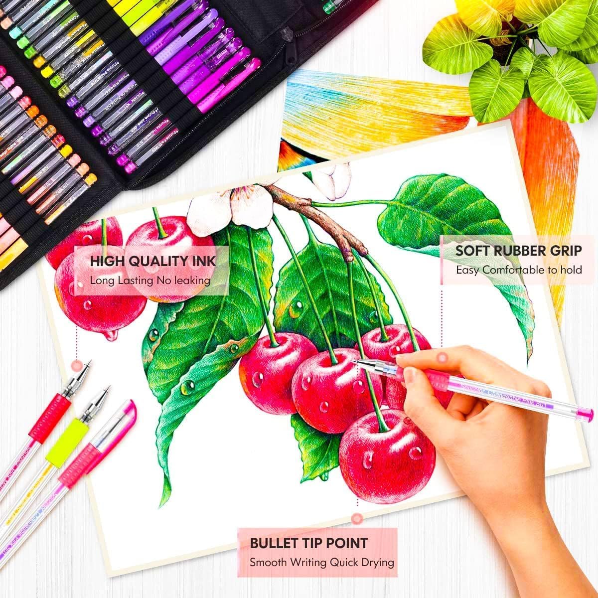 Detalle 2 de Soucolor 120 Gel Pen Set with 60 Colors, Matching Refills, and Zipper Case