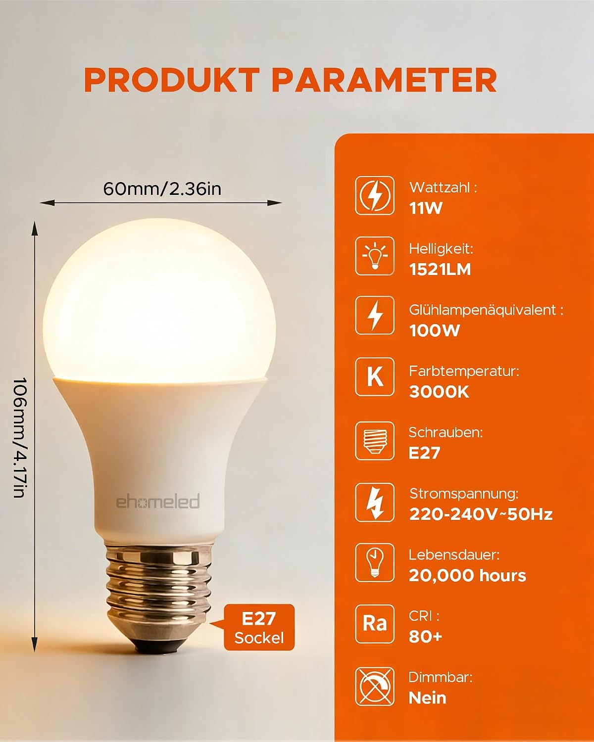 Detalle 2 de ehomeled E27 A60 LED 1521 Lumen