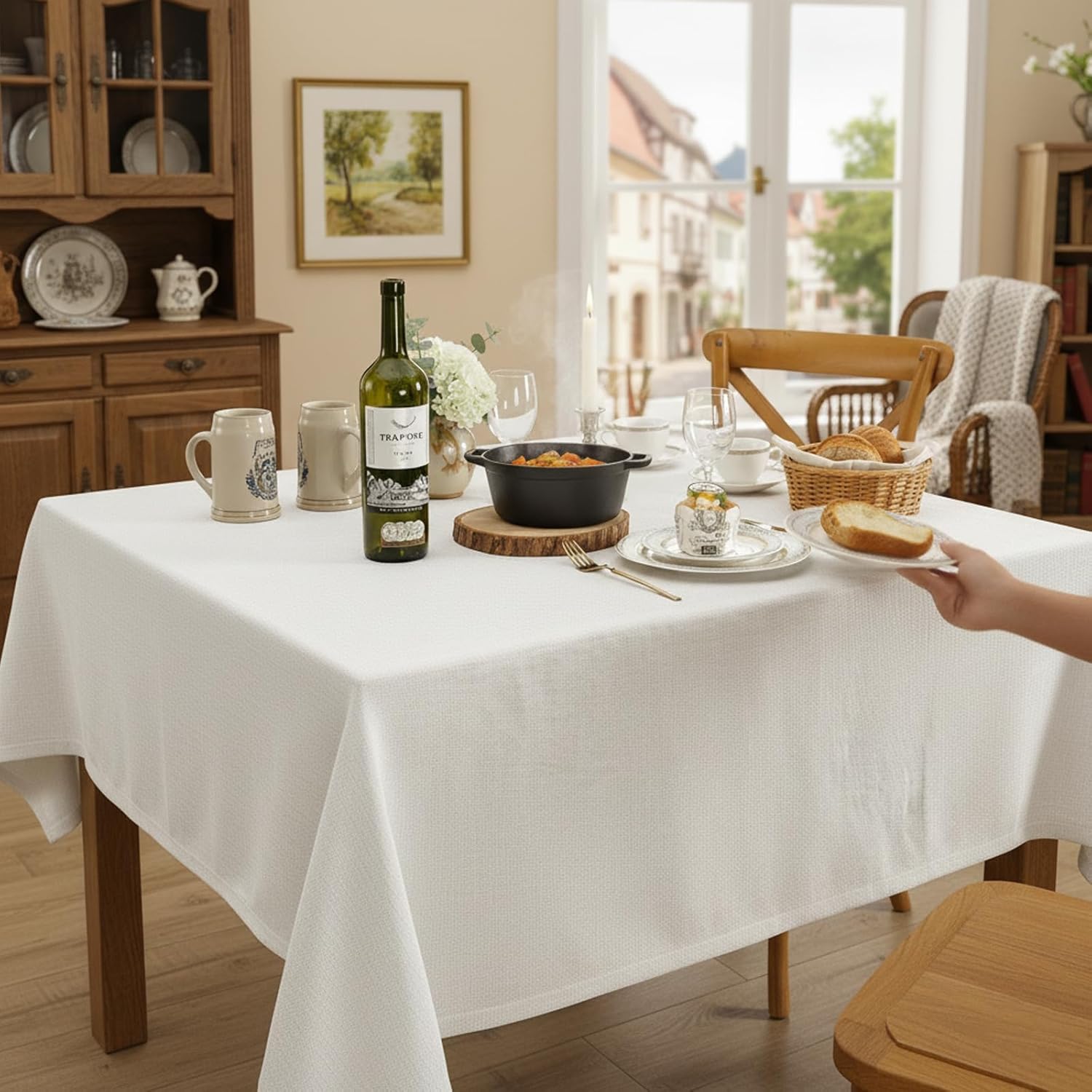 Thumbnail 4 de Tischdecke abwaschbar 100x140 cm in Leinen-Optik aus Polyester – wasserabweisend für Esszimmer, Balkon & Garten (beige)