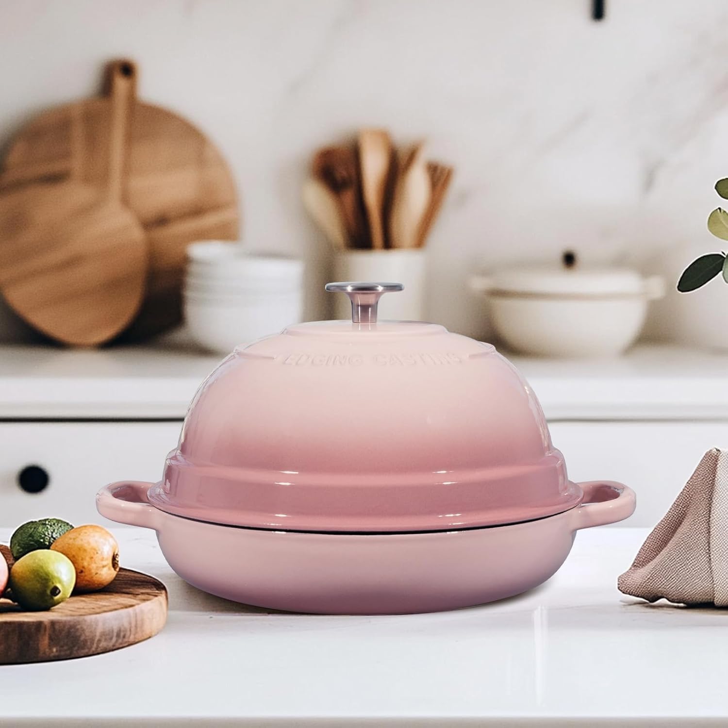 Thumbnail 6 de Edging Casting 6-Quart Enameled Cast Iron Dutch Oven Pot with Lid (Pink) for Bread Baking