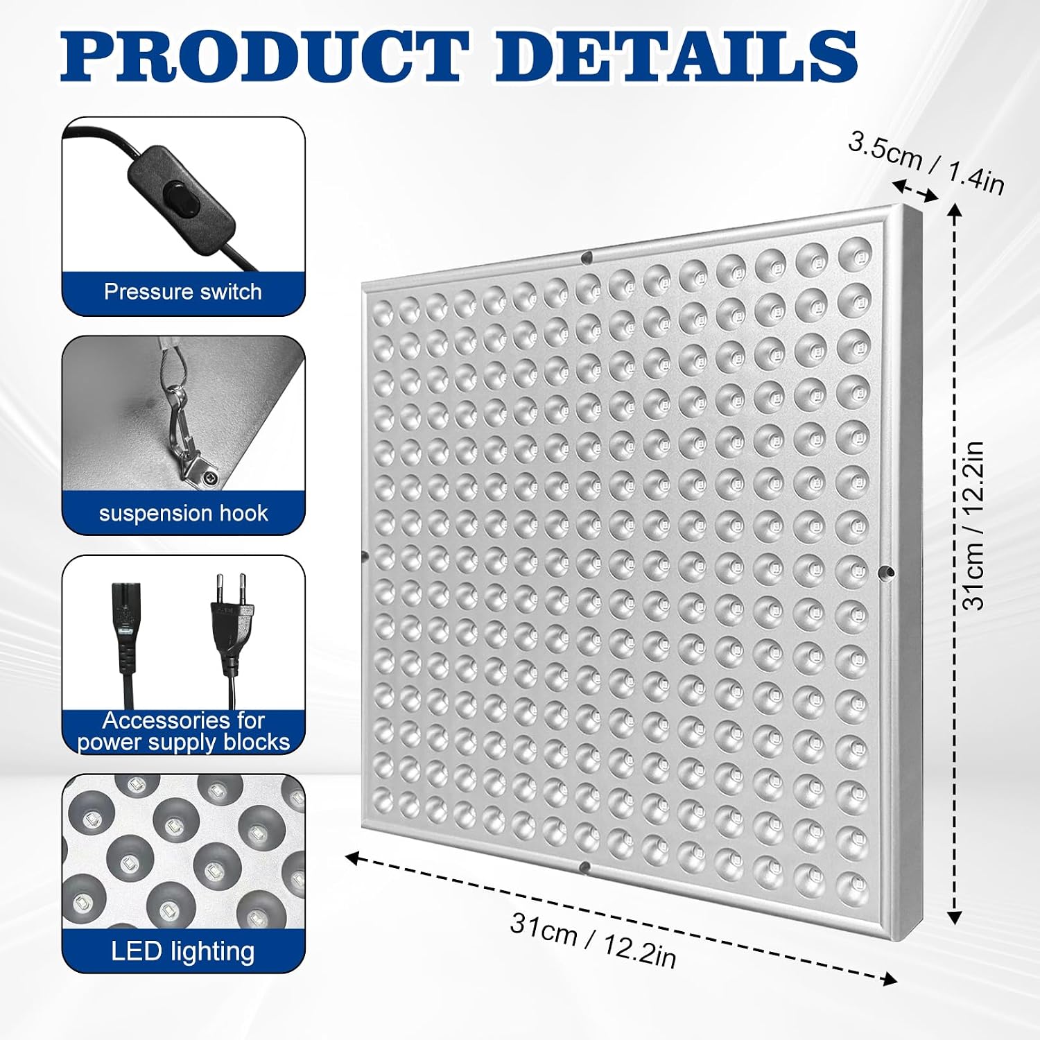 Detalle de Tanning Lamp Sun Lamp for Face and Body – 225 LEDs, Foldable, with Eye Mask & Tripod (Blue)