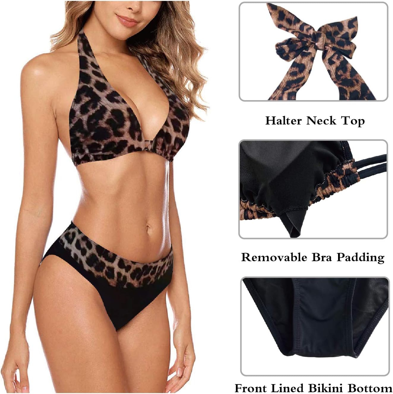 Detalle de Aidotop Damen Bikini Set Triangel Badeanzug – Zweiteiliger, verstellbares Neckholder-Top mit Bindebändern