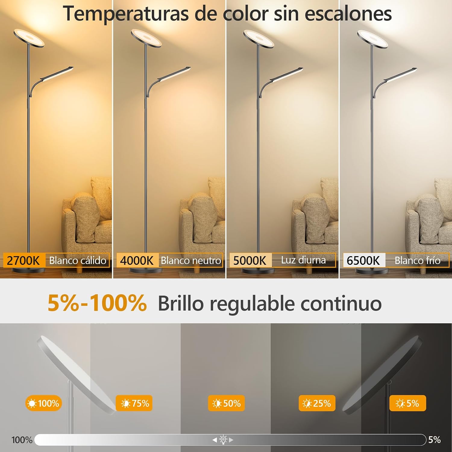 Detalle 2 de YICAIZI Lámpara de Pie 42W regulable