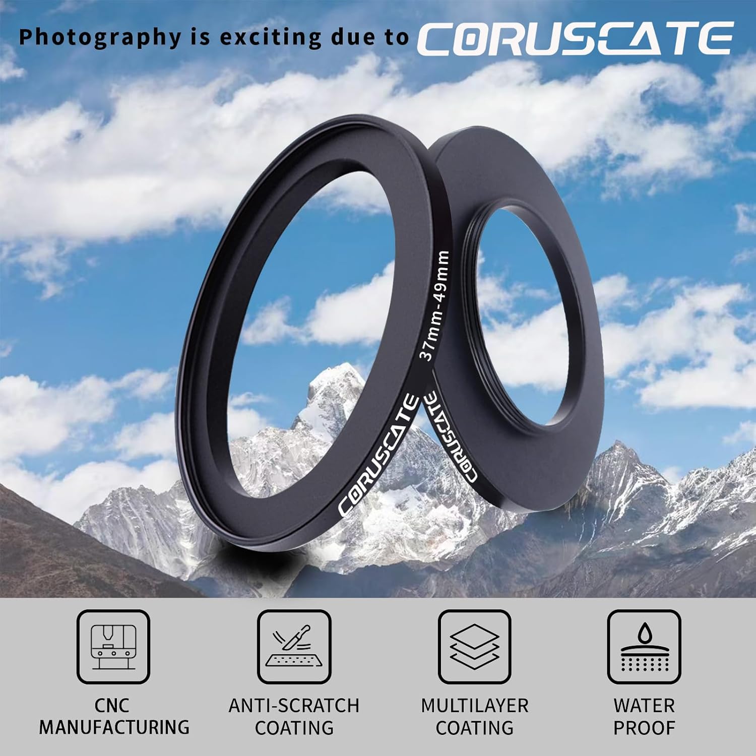 Thumbnail 1 de 37mm auf 49mm Objektivadapter Ring – CNC-Aluminium Step-Up Ring mit Reinigungsset