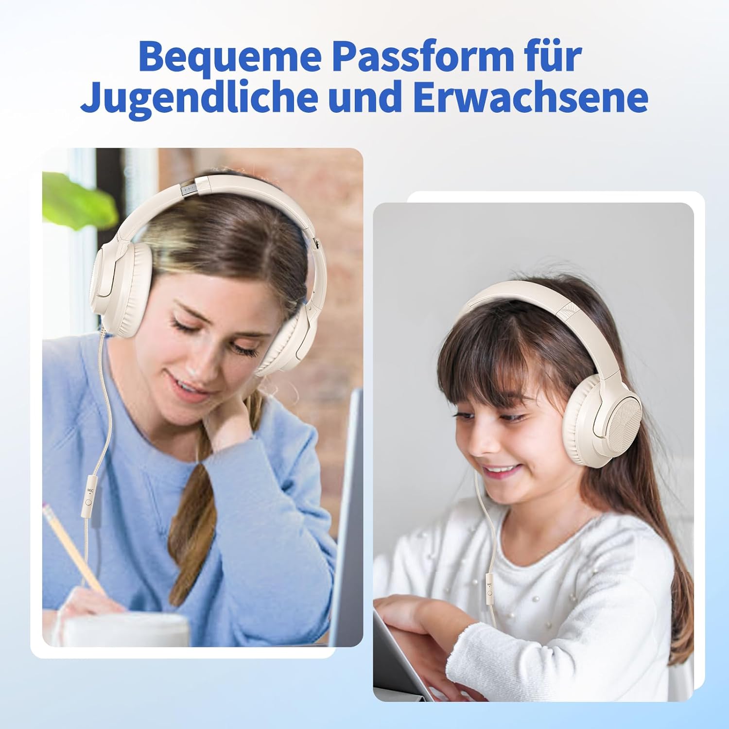 Detalle de Kopfhörer mit Kabel und Mikrofon, Over-Ear, 3,5 mm, faltbar – 1,5 m Nylonkabel