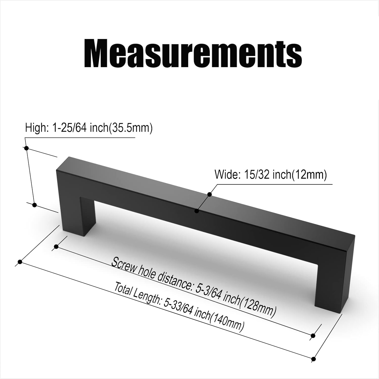 Detalle de Amerdeco 10er-Set Möbelgriffe aus Edelstahl in Schwarz (128 mm Lochabstand) für Schrank & Schublade